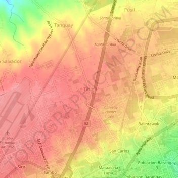 Mappa topografica Tibig, altitudine, rilievo