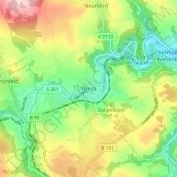 Mappa topografica Wiesa, altitudine, rilievo