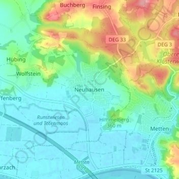 Mappa topografica Neuhausen, altitudine, rilievo