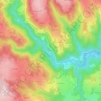 Mappa topografica Moulas, altitudine, rilievo