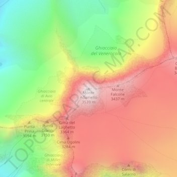 Mappa topografica Monte Adamello, altitudine, rilievo