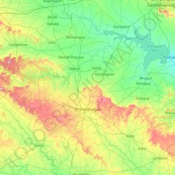 Mappa topografica Ahmadnagar, altitudine, rilievo