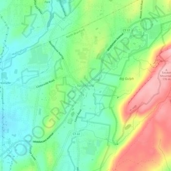 Mappa topografica Northford, altitudine, rilievo