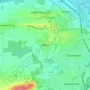 Mappa topografica Velber, altitudine, rilievo