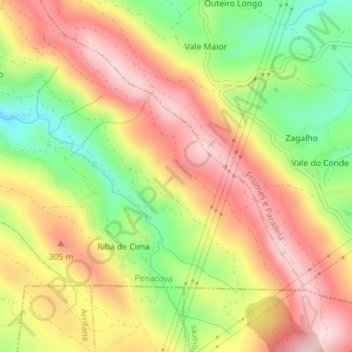 Mappa topografica Serra da Atalhada, altitudine, rilievo