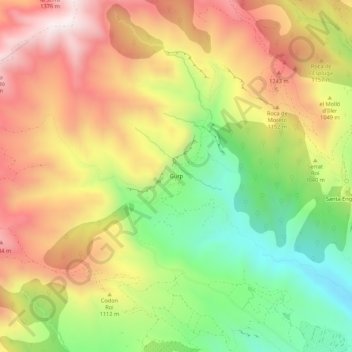 Mappa topografica Gurp, altitudine, rilievo