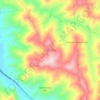 Mappa topografica Totorillas, altitudine, rilievo