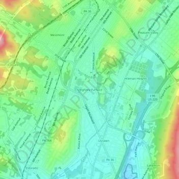 Mappa topografica Allegheny Furnace, altitudine, rilievo