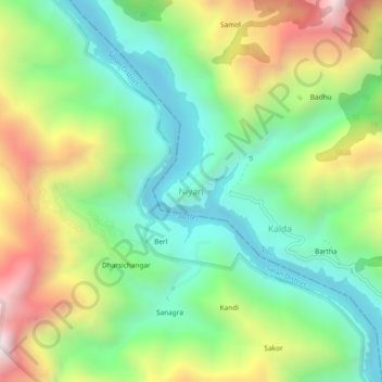 Mappa topografica Niyari, altitudine, rilievo