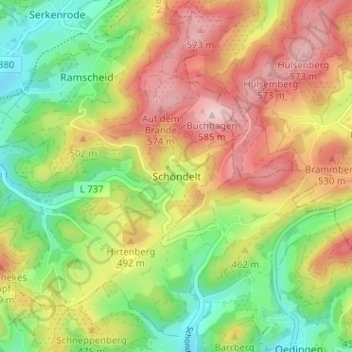 Mappa topografica Schöndelt, altitudine, rilievo