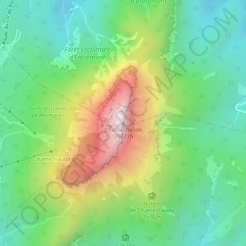 Mappa topografica Saint-Pierre-de-Chartreuse, altitudine, rilievo