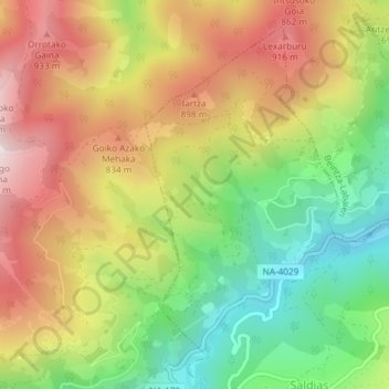 Mappa topografica Usana, altitudine, rilievo
