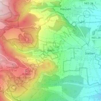 Mappa topografica Roth, altitudine, rilievo