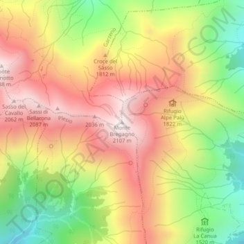 Mappa topografica Monte Bregagno, altitudine, rilievo