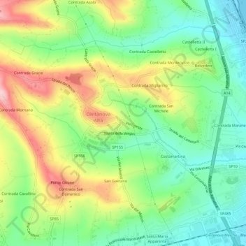 Mappa topografica Contrada Celeste, altitudine, rilievo