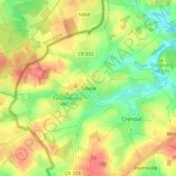 Mappa topografica Troine, altitudine, rilievo