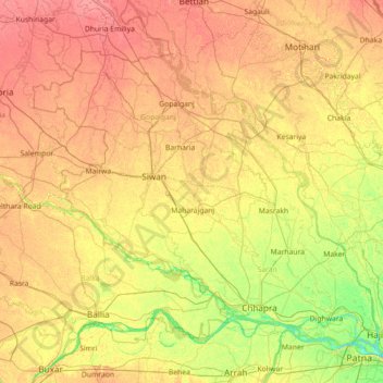 Mappa topografica shekhpura, altitudine, rilievo