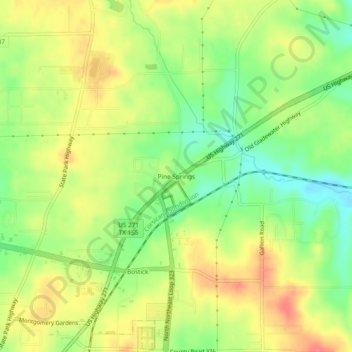 Mappa topografica Pine Springs, altitudine, rilievo