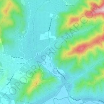 Mappa topografica La Bouvine, altitudine, rilievo