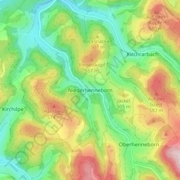 Mappa topografica Niederhenneborn, altitudine, rilievo