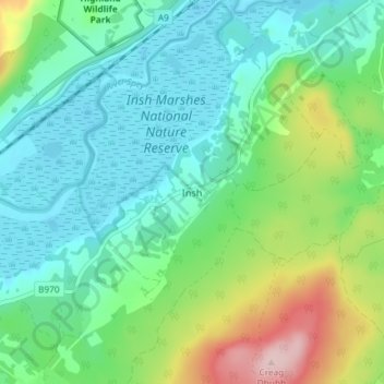 Mappa topografica Insh, altitudine, rilievo