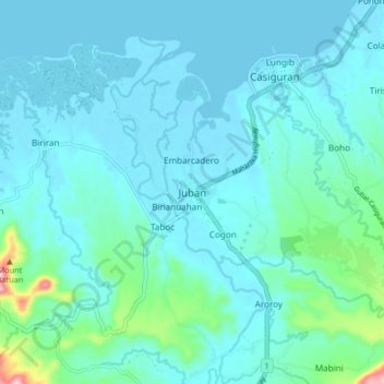 Mappa topografica Juban, altitudine, rilievo