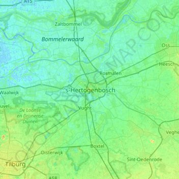 Mappa topografica 's-Hertogenbosch, altitudine, rilievo