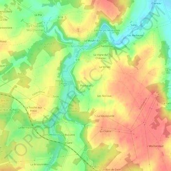 Mappa topografica Pinchaud, altitudine, rilievo