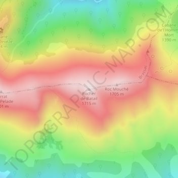 Mappa topografica Rocher de Batail, altitudine, rilievo