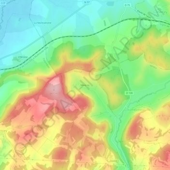 Mappa topografica Miserey, altitudine, rilievo
