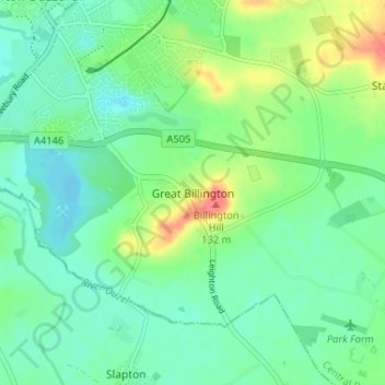 Mappa topografica Great Billington, altitudine, rilievo
