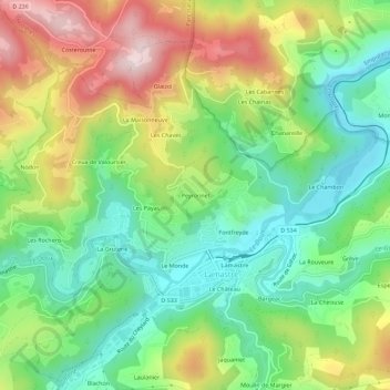 Mappa topografica Peyronnet, altitudine, rilievo