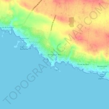 Mappa topografica Binibèquer Nou, altitudine, rilievo