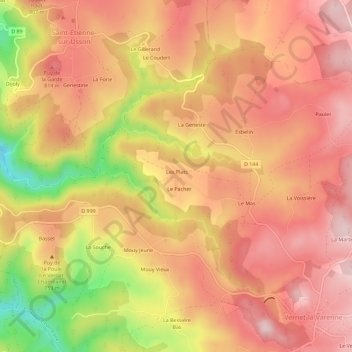 Mappa topografica Toiras, altitudine, rilievo