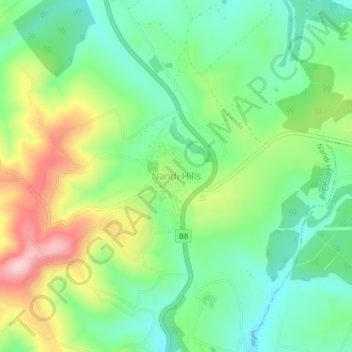 Mappa topografica Nandi Hills, altitudine, rilievo