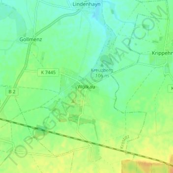 Mappa topografica Wölkau, altitudine, rilievo