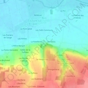 Mappa topografica Château de Ronsard, altitudine, rilievo