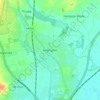 Mappa topografica Kidlington, altitudine, rilievo
