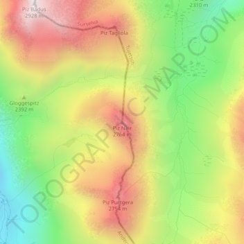 Mappa topografica Piz Nair, altitudine, rilievo