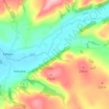 Mappa topografica Abermeurig, altitudine, rilievo