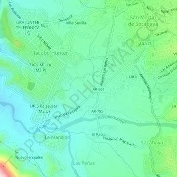 Mappa topografica Bella Pampa, altitudine, rilievo