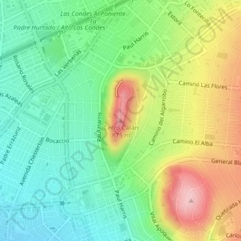 Mappa topografica Cerro Calán, altitudine, rilievo