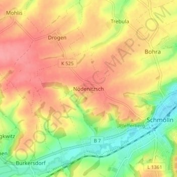 Mappa topografica Nödenitzsch, altitudine, rilievo