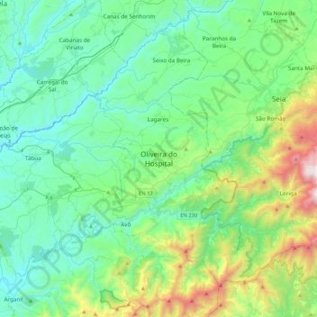Mappa topografica Oliveira do Hospital, altitudine, rilievo