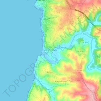 Mappa topografica Foz do Lizandro, altitudine, rilievo