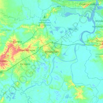Mappa topografica Minatitlán, altitudine, rilievo