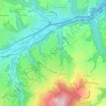 Mappa topografica Vaugelas, altitudine, rilievo