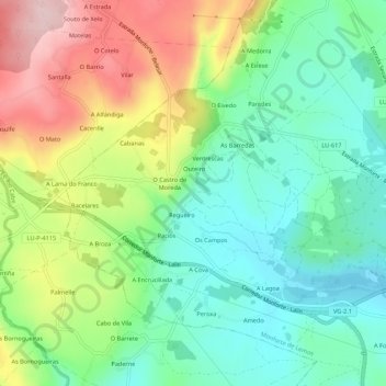 Mappa topografica Lence, altitudine, rilievo