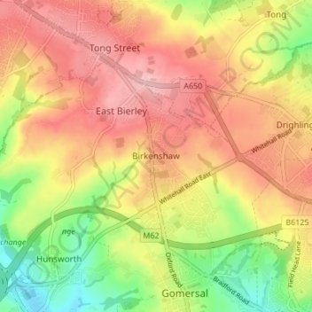 Mappa topografica Birkenshaw, altitudine, rilievo
