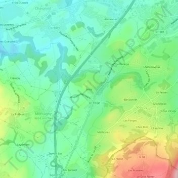 Mappa topografica Saisy, altitudine, rilievo